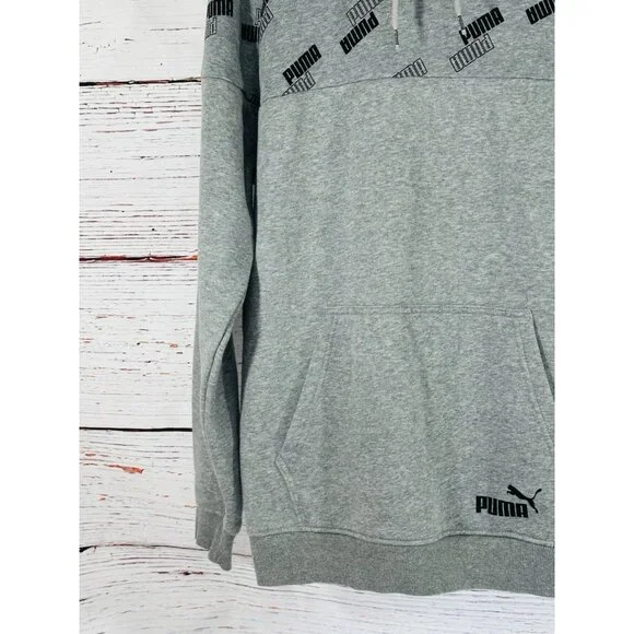 Puma Hoodie Hooded Sweatshirt Mens Medium Gray Kangaroo Pocket Heavy Warm Logo - Picture 6 of 10